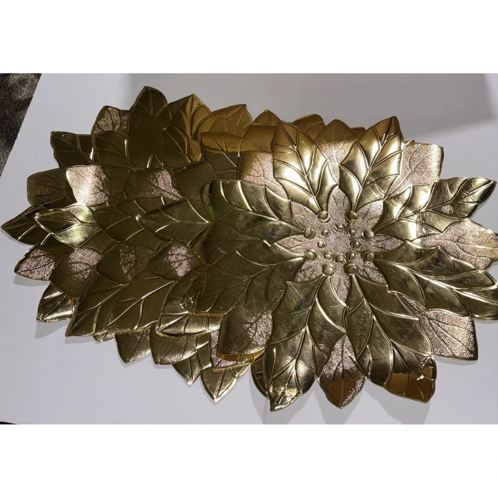 5 Vintage Gold Poinsettia Placemats Waterproof Holiday Table Decor 14.5